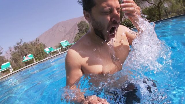 UGC Underwater Selfie of Smiling Man in Swimming Pool