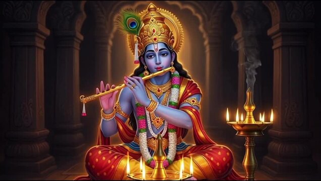 Krishna playing flute hindu god deity divine spiritual hinduism mythology art