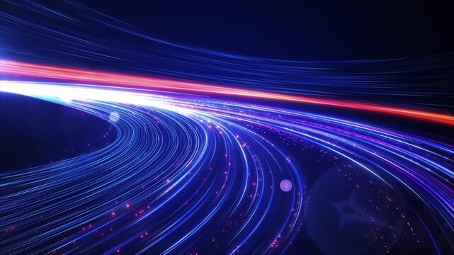 Digital light trails moving swiftly conveying data flow