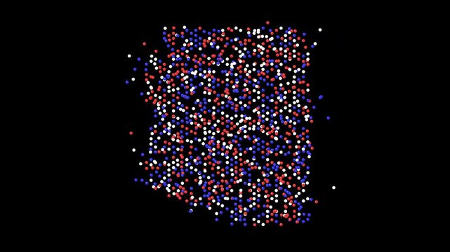 Arizona map animation in 4K 60fps. Patriotic 3D red white and blue spheres forming the state shape. Transparent background ProRes video for election news and voting projects.