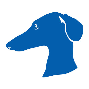 Elegant blue sighthound dog head silhouette in profile view, minimalist graphic vector design element or icon