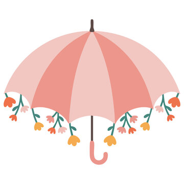 Charming Floral Parasol with Daisies and Blossoms Isolated Vector Illustration on White Background