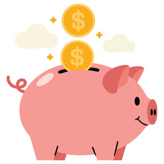 Cartoon Style Piggy Bank on Blue Background for Financial Planning and Banking Isolated Vector Illustration on White Background © azzedine