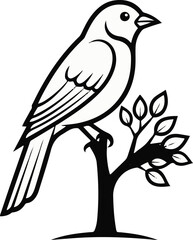 Obraz premium Black and white illustration of a bird perched on a small tree branch