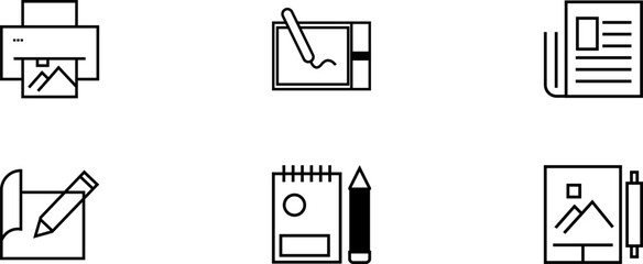A set of six icons representing office and document related actions