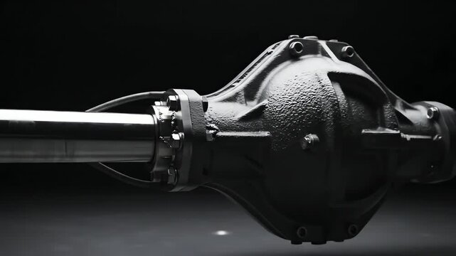 A close up of an automobile differential and axle assembly