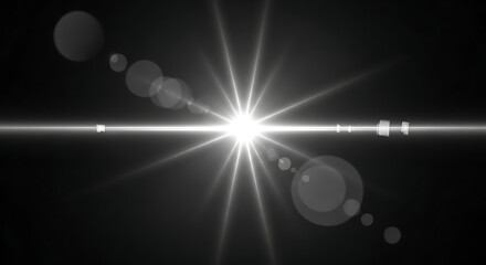 abstract lens flare with brilliant white rays emanating from a glowing center on a dark background creating a cinematic technology effect.