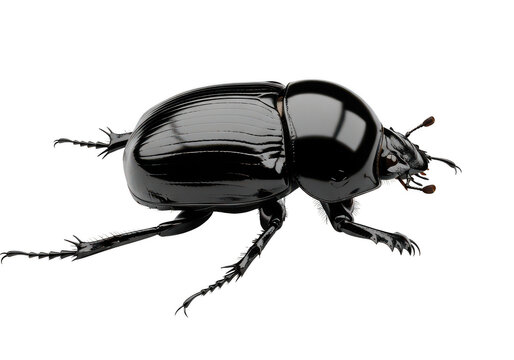 Close-up of a shiny black beetle isolated on transparent background