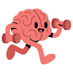 Obraz premium Strong Brain Character Lifting Heavy Weights Over Its Head Vector Illustration