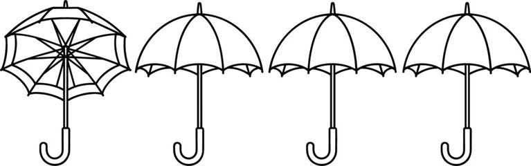 Umbrella collection vector line illustration set with open rain parasol icons isolated on white © Vactor Itbd