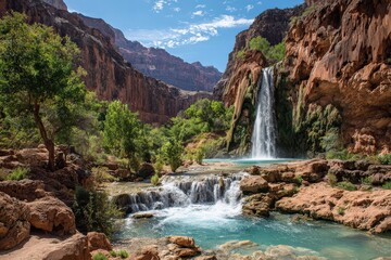 Waterfall Oasis in Red Rock Canyon Landscape