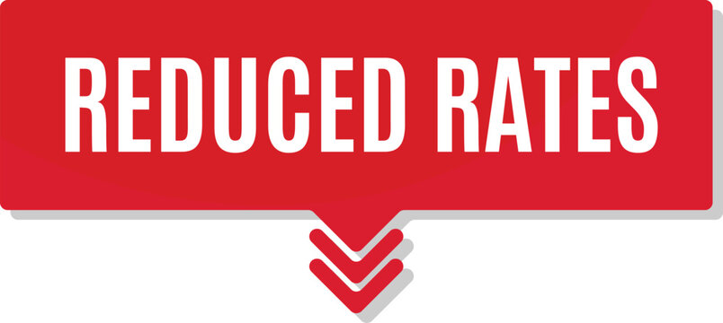 Professional reduced rates promotional banner with red background and downward arrows for retail business marketing campaign