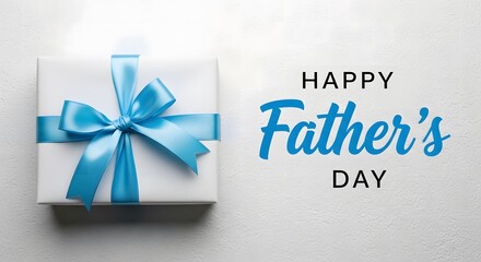 Happy father's day gift box with blue ribbon and card