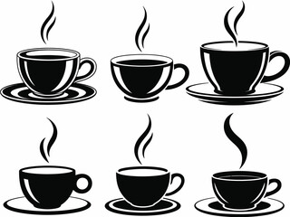Obraz premium Hot Coffee Cup Silhouette Vector Illustration, Simple Black Cup with Steam Symbol, Perfect for Café Logos, Beverage Menus, Coffee Branding, and Digital Design Projects.