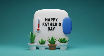 Happy father's day greeting card with potted plants and thermometer