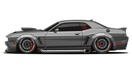 Customized Gray Sports Car Side View. © Ale