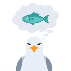 Obraz premium Funny Cartoon Seagull Daydreaming with Eyes Closed Vector Illustration