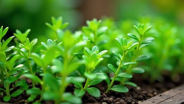 A backyard herb garden with lush thyme growth and healthy small leaves 