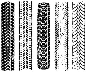 PNG tire tread pattern overlay on transparent background. Seamless wheel track texture for car and vector designs.