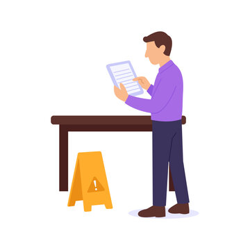 Workplace Incident, reporting investigating unexpected safety events, Flat vector character illustration