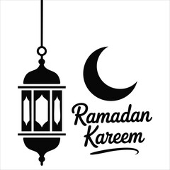Vector Art for Ramadan Kareem with Mosque and Lantern Silhouettes Isolated Vector Illustration on White Background