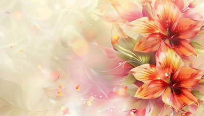 Obraz premium Beautiful floral background with vibrant lilies and soft pastel hues creating a dreamy and serene atmosphere for design projects