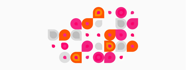 Abstract colorful circles, varying sizes, pinks, oranges, grays. Simple design, clean background, modern aesthetic. Minimalist composition.