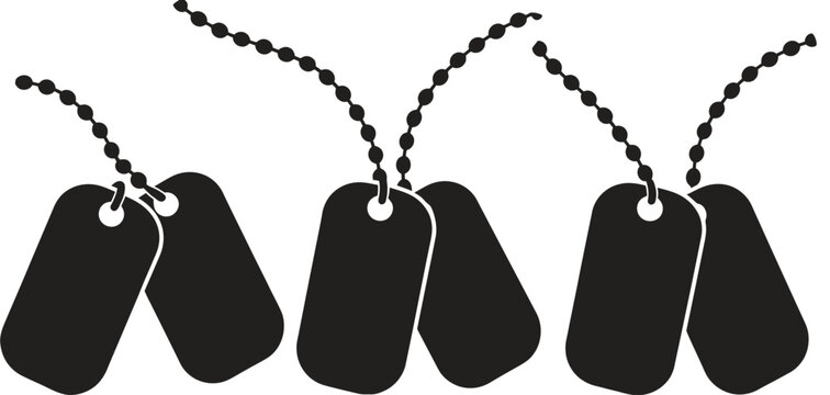 Military Dog Tag Vector Icon, Silhouette Illustration for Armed Forces Identification, Veteran Recognition, Service Badges, and Military-Themed Creative Design Applications.