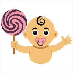Happy Baby Girl with a Big Lollipop Vector Illustration © azzedine