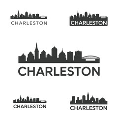 Fototapeta premium Various stylized silhouettes and text representations of charleston south carolina cityscape