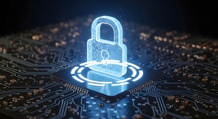 Secure Digital Lock Interface on Circuit Board with Futuristic Technology Theme