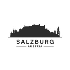 Naklejka premium Silhouette cityscape of salzburg austria featuring iconic architecture and typography
