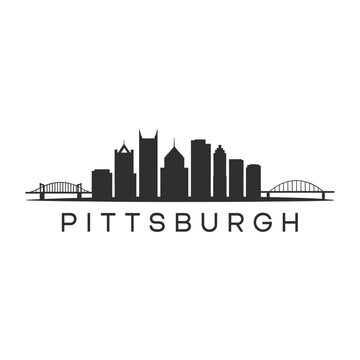 Silhouette skyline of pittsburgh pennsylvania featuring bridges and iconic buildings in black
