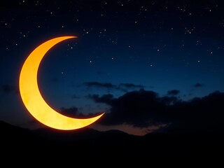 Dark night sky with crescent moon and stars, Ramadan greeting card space,  crescent moon,  copy space