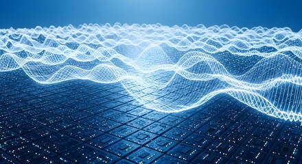 Abstract White Sound Wave Data Flow Background with Digital Signal Visualization