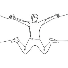 Fototapeta premium A joyful runner celebrates crossing a finish line in a continuous line drawing