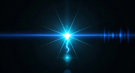 Fototapeta premium bright blue light burst with electric lightning and pulsing sound waves in an abstract digital backdrop ideal for technology.