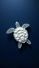 Layered paper sea turtle mosaic, white ocean life, navy backdrop,  coral,  graphic