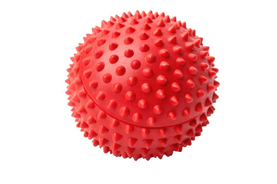 A red rubber ball with bumps on it