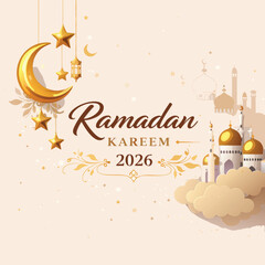 Ramadan Kareem 2026 Golden Crescent Lantern Greeting Card © ymnd