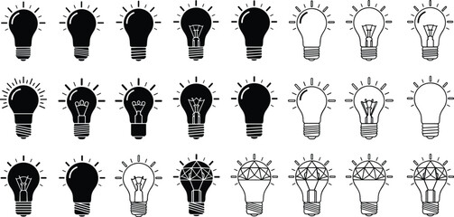 Light bulb silhouette icon set, creativity vector illustration, innovation design for idea art, electricity power graphic collection © hiiii
