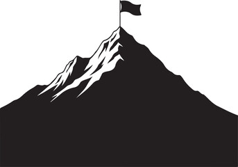 Mountain peak with flag on top achievement and success symbol isolated on transparent background