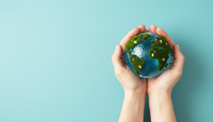 Sustainability and Environmental Stewardship Concept with Human Hands Holding Green Earth Globe