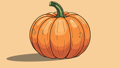 Realistic orange pumpkin vector illustration with shadow on warm beige background for autumn decor