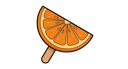A refreshing orange slice popsicle on a wooden stick depicted in a stylized illustration.