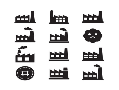 Industrial Factory Industry Silhouette Graphic Set