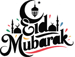 Eid Mubarak Mosque Illustration with Calligraphy.