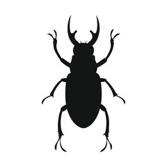 Fototapeta premium A black and white silhouette of a beetle perched atop a grassy mound. Vector