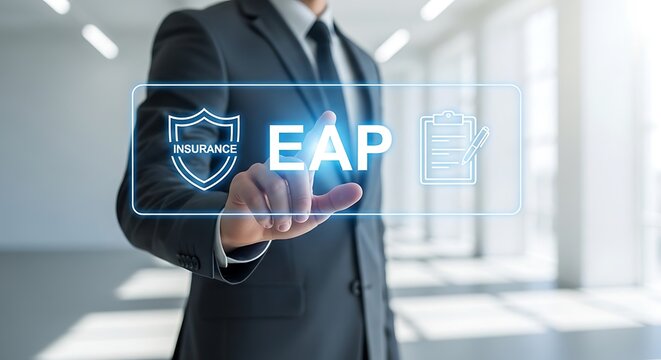 Businessman presenting employee assistance program EAP insurance benefits