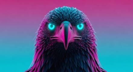 Obraz premium Intense Eagle Face with Glowing Blue Eyes for Futuristic Predator Concept